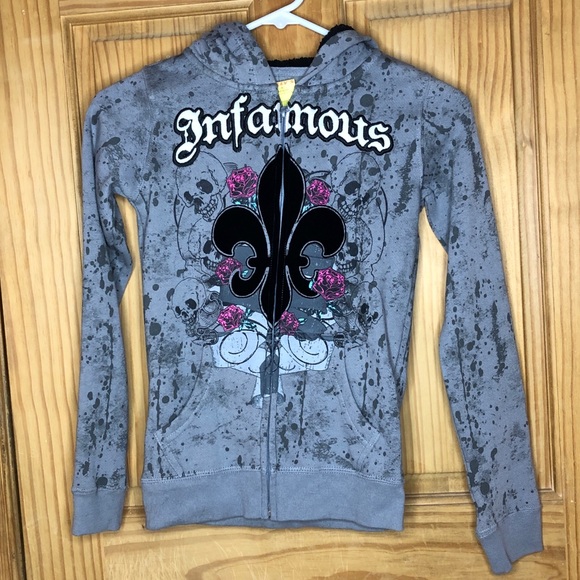 Tilly’s Infamous Grey Skull/Rose Zip Up Hoodie (S) - Picture 1 of 2